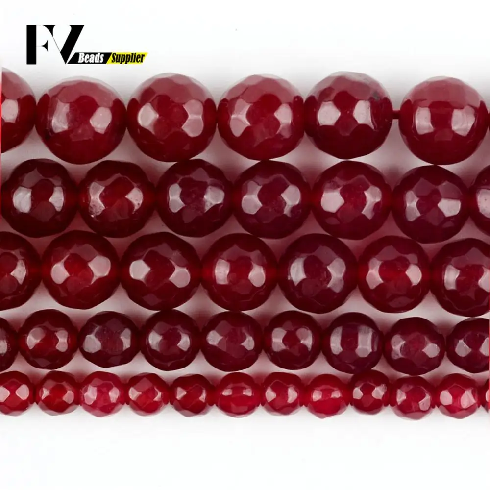 Natural Dark Red Faceted Chalcedony Stone Bead Round Loose Spacer Beads For Jewelry Making Diy Bracelet Charm 4 6 8 10 12mm 15”