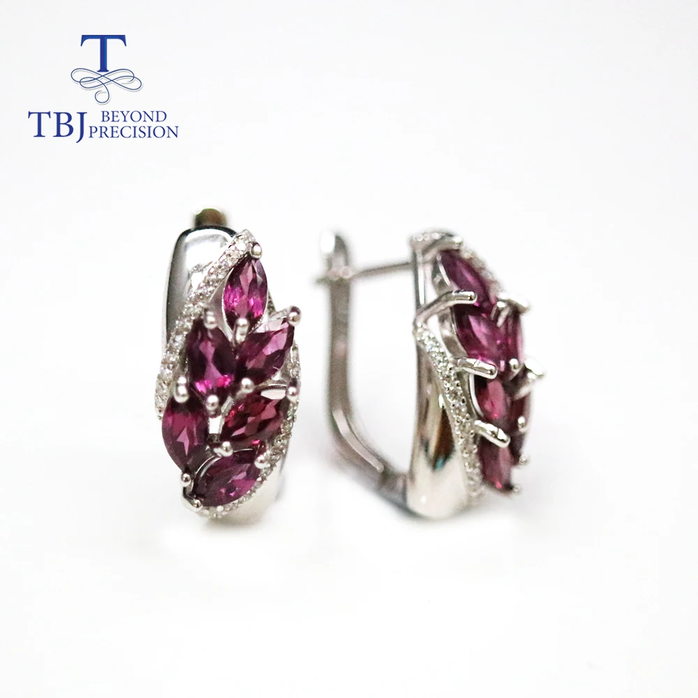 

100% Natural brazil rhodolite garnet clasp earring ring marquise 3*6mm 6ct 925 sterling silver fine jewelry for women nice gift