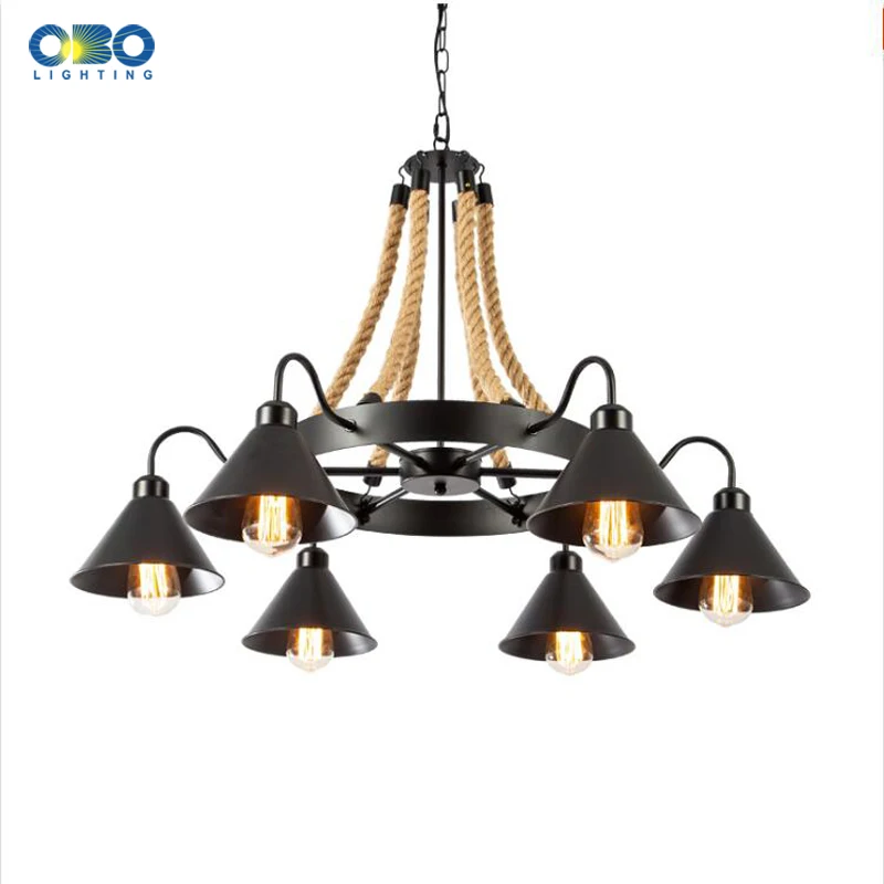 Vintage Hemp Rope Pendant Lamp Iron Lampshade Shop/Coffee House Bar Indoor Lightings E27 Industrial Style Chain Pendant Lights