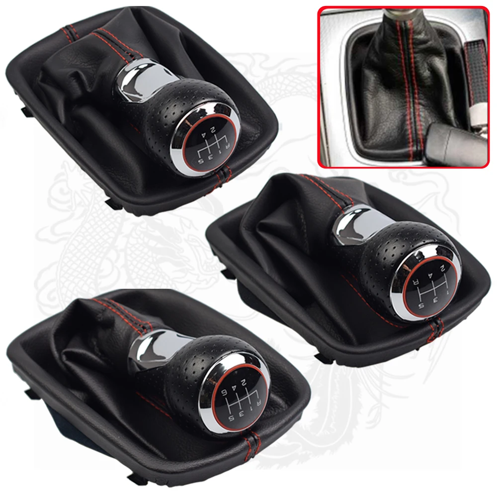 Black red line 5/6 Speed Car Shift Gear Knob Lever Gaiter Boot Cover for AUDI A4 B6 8E 2000-2004 A6 C5 4B 1997-2005