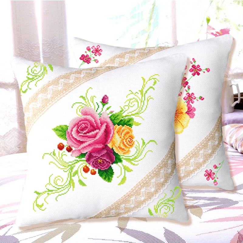 Cross Stitch Pillows Kit, Flowers are Used to decorate the Room, Sofa, Car Interior, Gifts for Boyfriend, Embroidery Kit