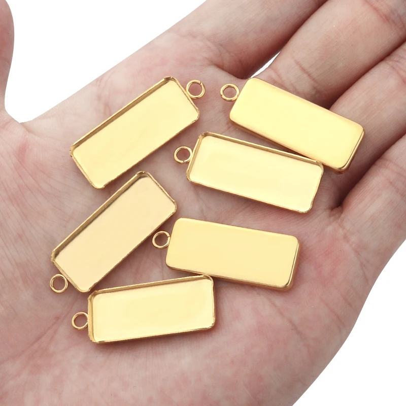 10pcs Stainless Steel Rectangle Rose Gold 10x25mm Blank Bezel Pendant Cabochon Base For DIY Jewelry Making Acccessories