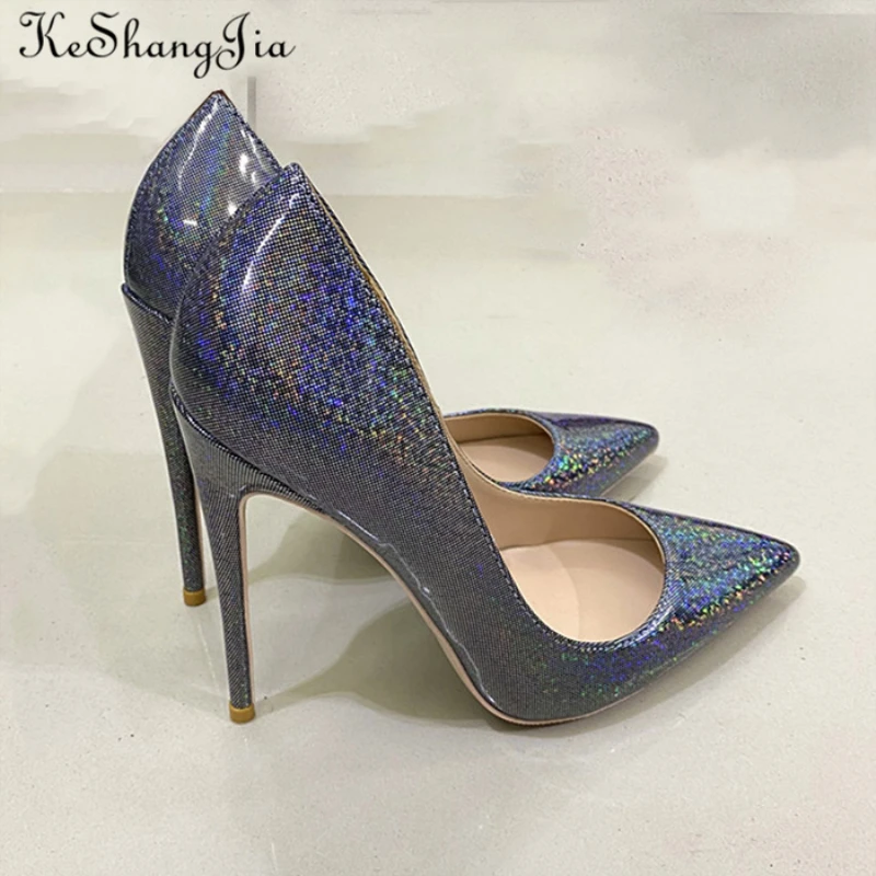 Ke Shang Jia Bling Sequined Women Pointed Toe Extremely High Heels Ladies Bridal Wedding Party Dress Shoes Designer Stiletto