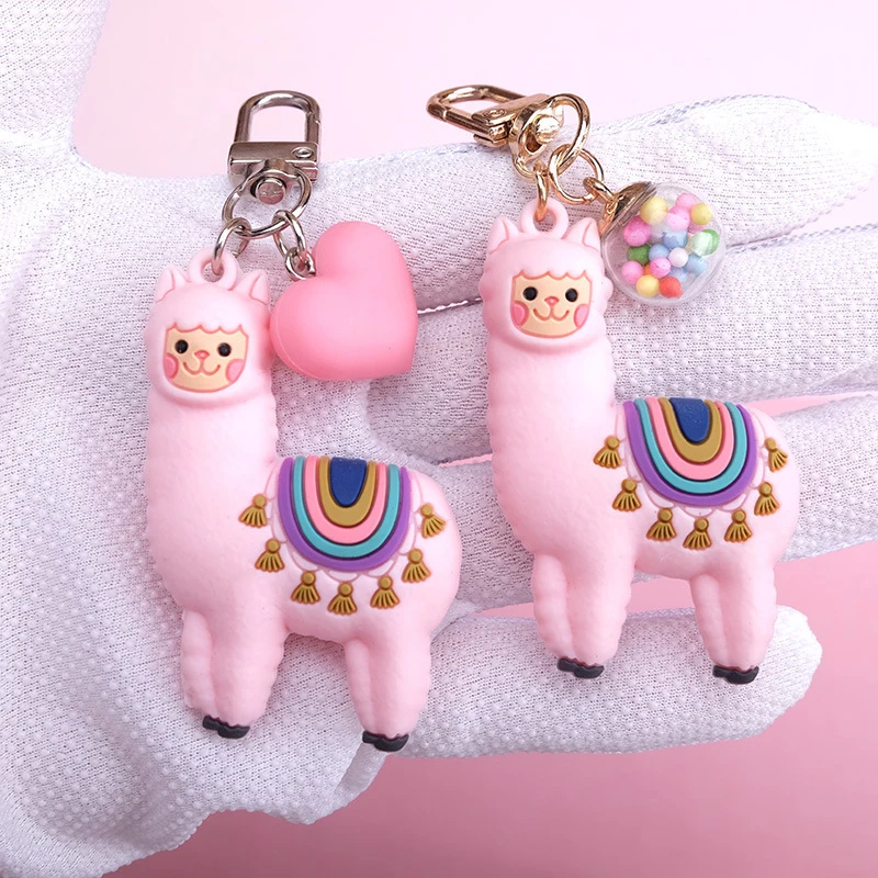 Cute Alpaca Keychain Korean Fashion Heart Ball Pendant Cartoon Epoxy Alpaca Keychains For Women Bag Pendant School Teacher Gift