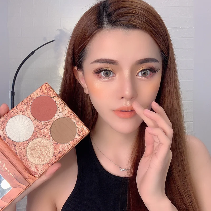 

TT Four-Color Repair Highlight Blush Makeup Palette Dual-Use Nose Shadow Shadow Three-Dimensional Natural Brightening Face