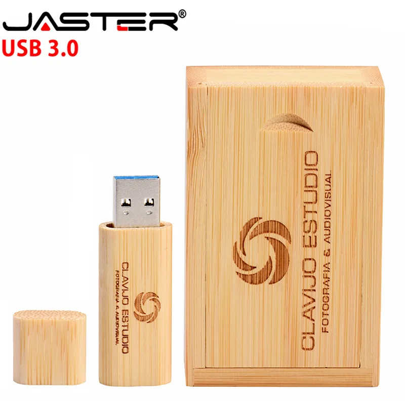 JASTER-thumb drive USB 3,0 de madera, almacenamiento externo creativo de 4GB/8GB/16GB/32GB/64GB (logotipo personalizado gratis), grabado láser