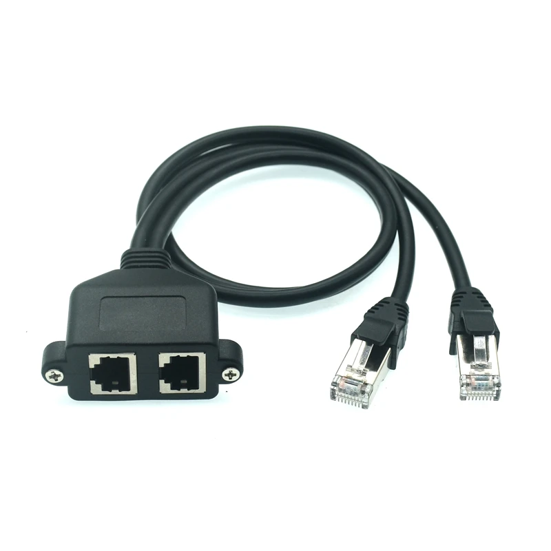 Cable de extensión doble RJ45, montaje en Panel de tornillo macho a hembra, extensión de red Ethernet LAN cate5/6 Cables 50cm
