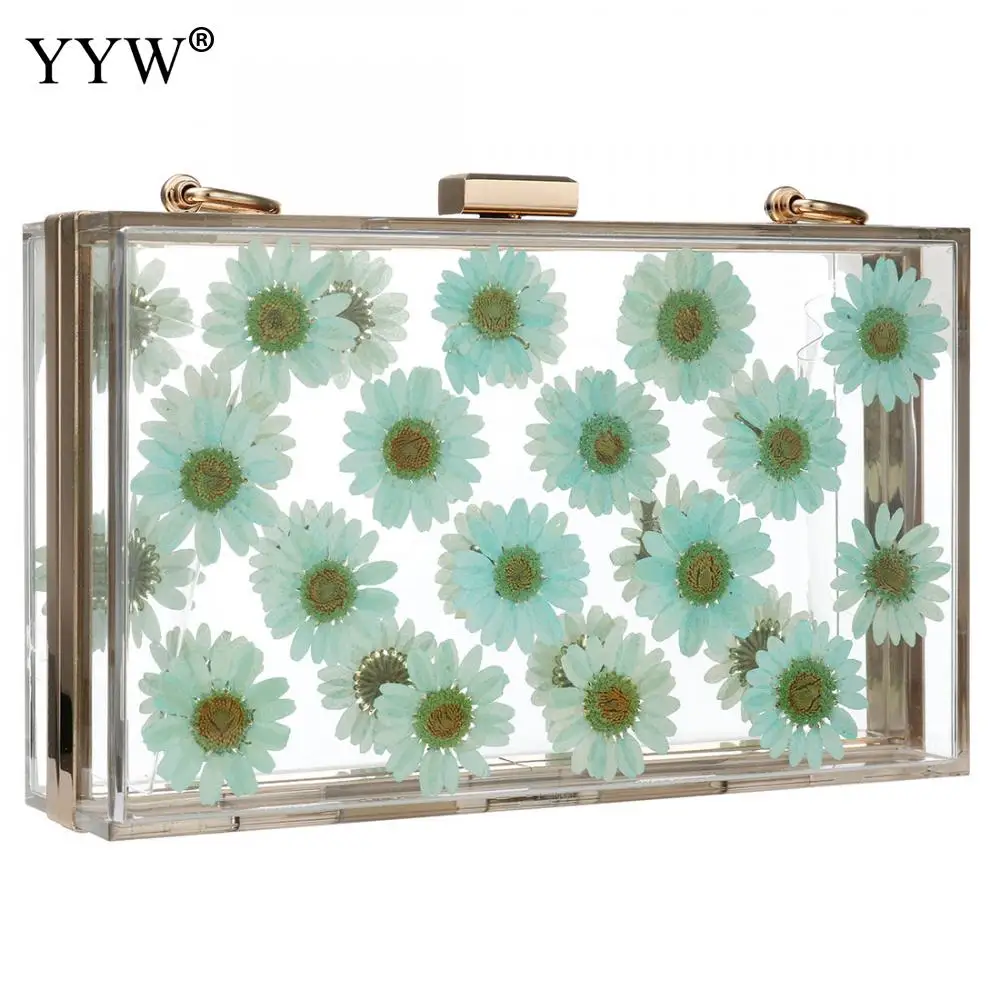 women clear purses box handbags transparent flower wild ladies hand bags small square chain crossbody bag messenger bag bolsa