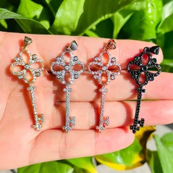 5pcs Zirconia Paved Key Charms for Women Necklaces Making Accessory Gold-Plated Pendants Handmade Craft Jewelry Accessory Supply