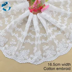 16.5cm White Cotton Lace Embroidery French Lace Ribbon Fabric Guipure Diy Trims Warp Knitting Sewing Accessories Doll dress#4203