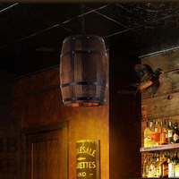 Industrial Bucket Pendant Lamp Retro Wood Barile Suspension Light Hotel Bar Store Cafe Bistro Loft Hanging Ceiling Chandelier
