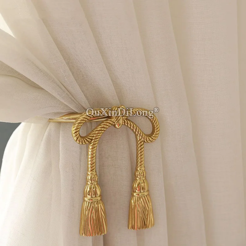 

Luxury European 1Pair Solid Brass Bowknot Curtain Hooks Holdback Wall Tie Backs Hooks Curtain Drapery Hanger Holder Hooks Deco