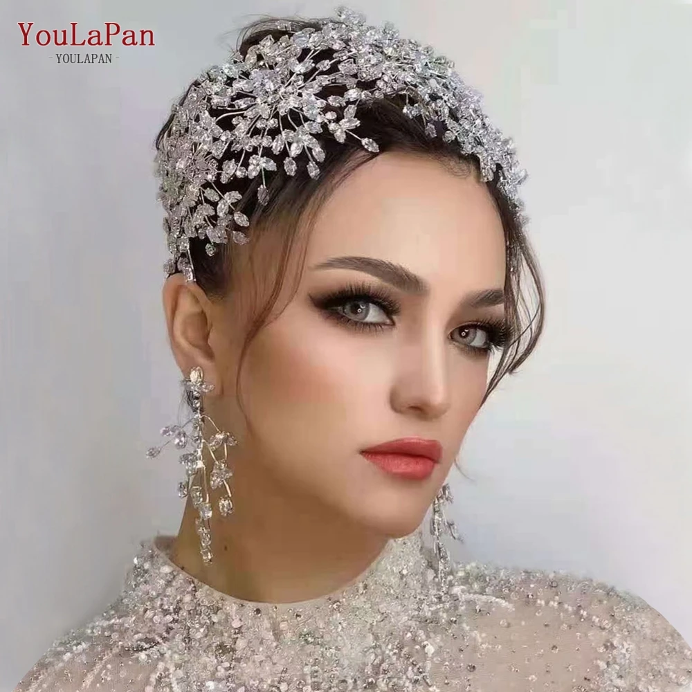 YouLaPan Luxury Headpiece for Bride Rhinestone Crown Wedding Tiaras Bridal Hair Accessories Women Tiara Pageant Headband HP385