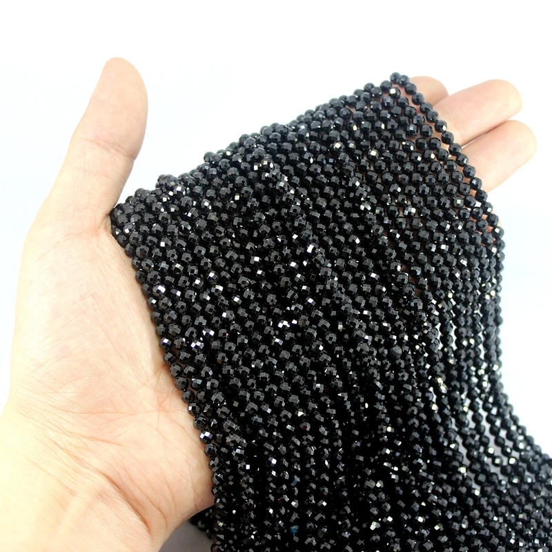 ธรรมชาติ Faceted Black Spinel 100% Shiny Bright คุณภาพหลวมลูกปัดทรงกลม2/3/4/6MM 15นิ้วสำหรับเครื่องประดับสร้อยข้อมือสร้อยคอ