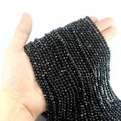 Natural Faceted Black Spinel 100% Shiny Bright Quality Loose Round Beads 2/3/4/6MM 15Inch For Jewelry Making Bracelet Necklace