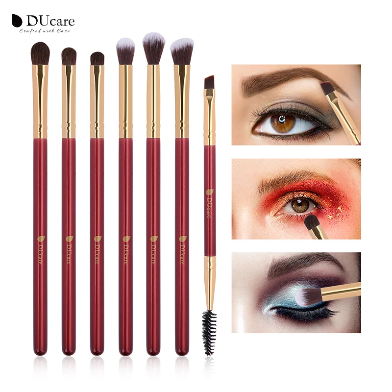 DUcare Red 7Pcs Makeup Brushes Set Soft Synthetic Hair for Eyeshadow Foundation Eyebrow Eyeliner Brush Face Beauty Cosmetic Tool