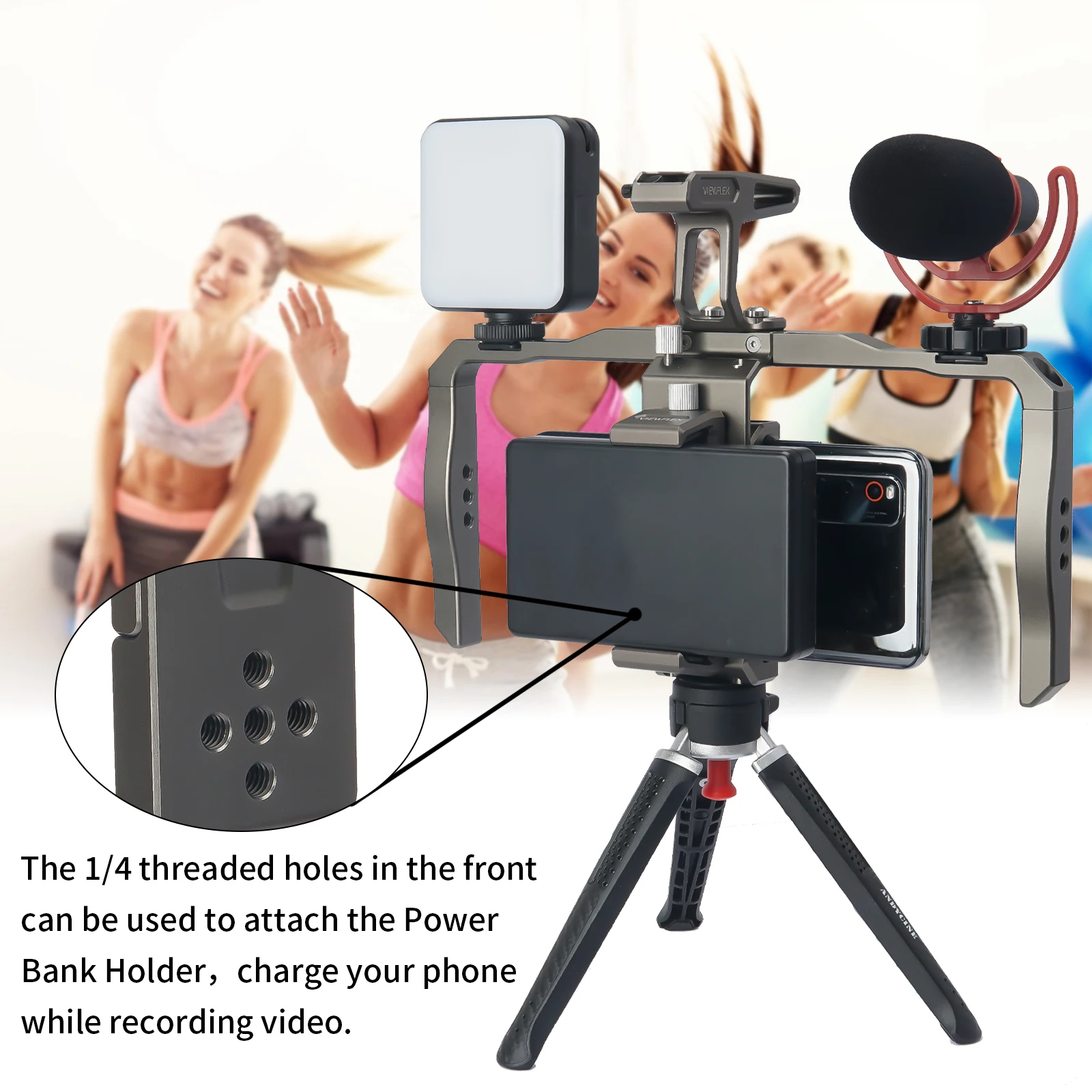 ANDYCINE-Soporte Universal para teléfono, estabilizador de empuñaduras dobles de aluminio con soporte de zapata fría para grabación de vídeo