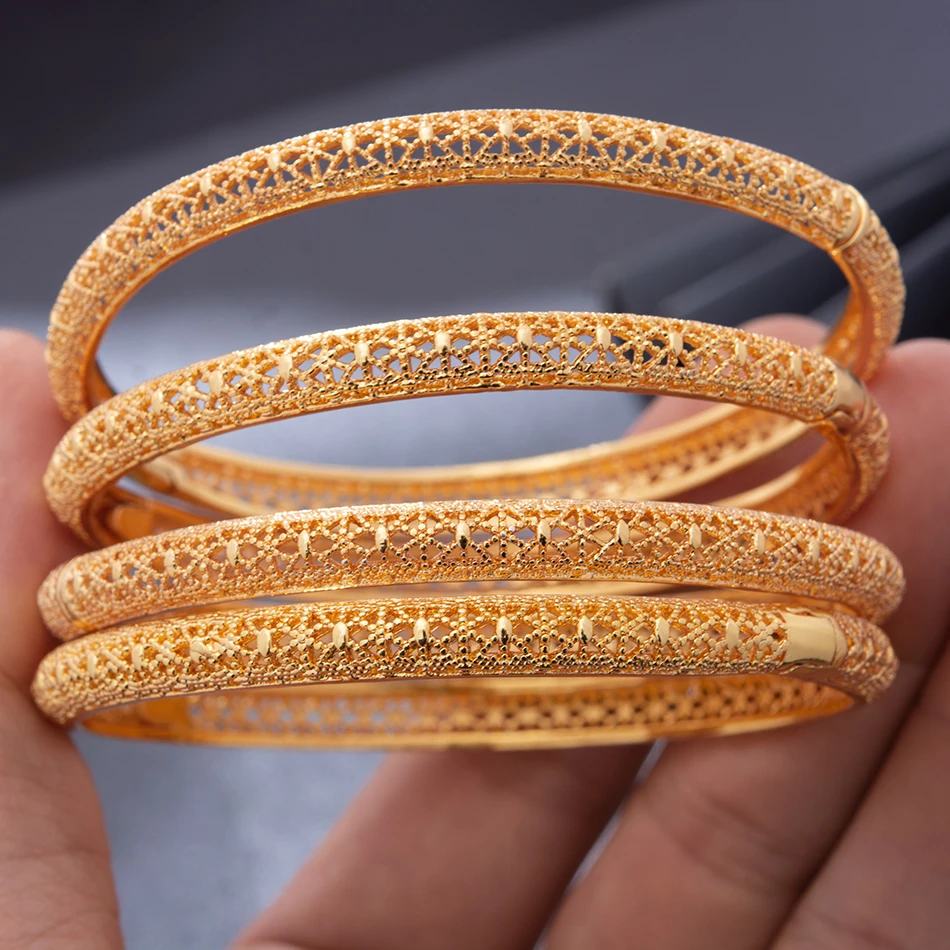 

Wando 4pcs/lot 24K Gold Color Bangles For Women luxury Bracelet African Bangles wedding ornament Bijoux