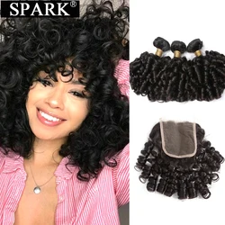 SPARK-Extensions brésiliennes naturelles Remy bouclées rebondissantes, mèches de cheveux 100% humains, avec closure 4x4, lot de 2/3/4