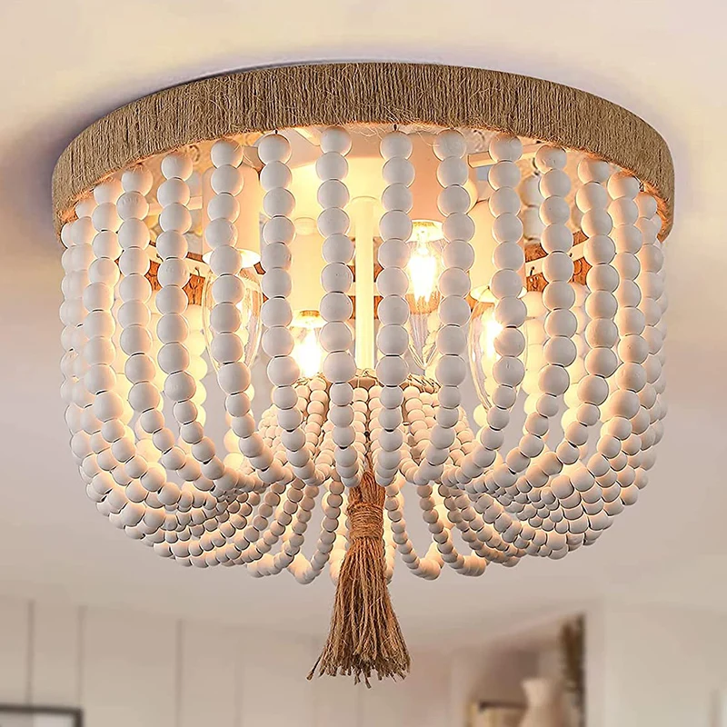 

Nordic ceiling lamp Wooden bead ceiling Chandelier bedroom Retro white ceiling lights for kitchen children nursery art deco lamp
