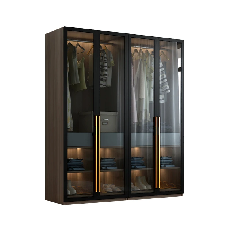 Wardrobe modern minimalist light luxury glass flat door combination bedroom cloakroom corner cabinet assembly coat closet