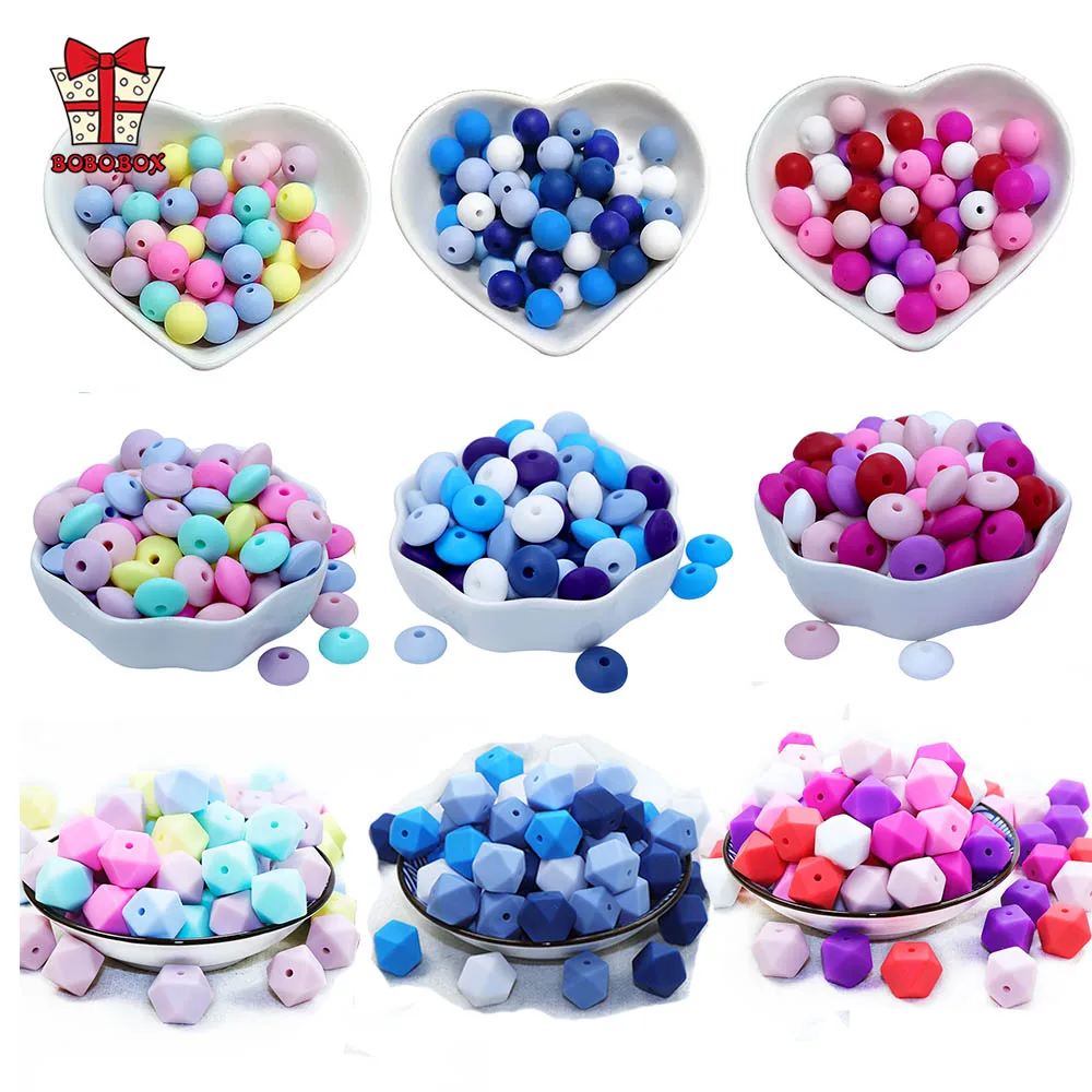 BOBO.BOX Silicone Beads 1000pcs 9/12/15 Round Teeher Hexagon Beads For Making Baby Teething Necklace BPA FREE Lentils Beads