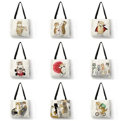 Customized Artwork Women Handbag Ladies Shopping Shoulder Bag Cute Cat Funny Cartoon Harajuku Graphic Print Handle Shopper Tote