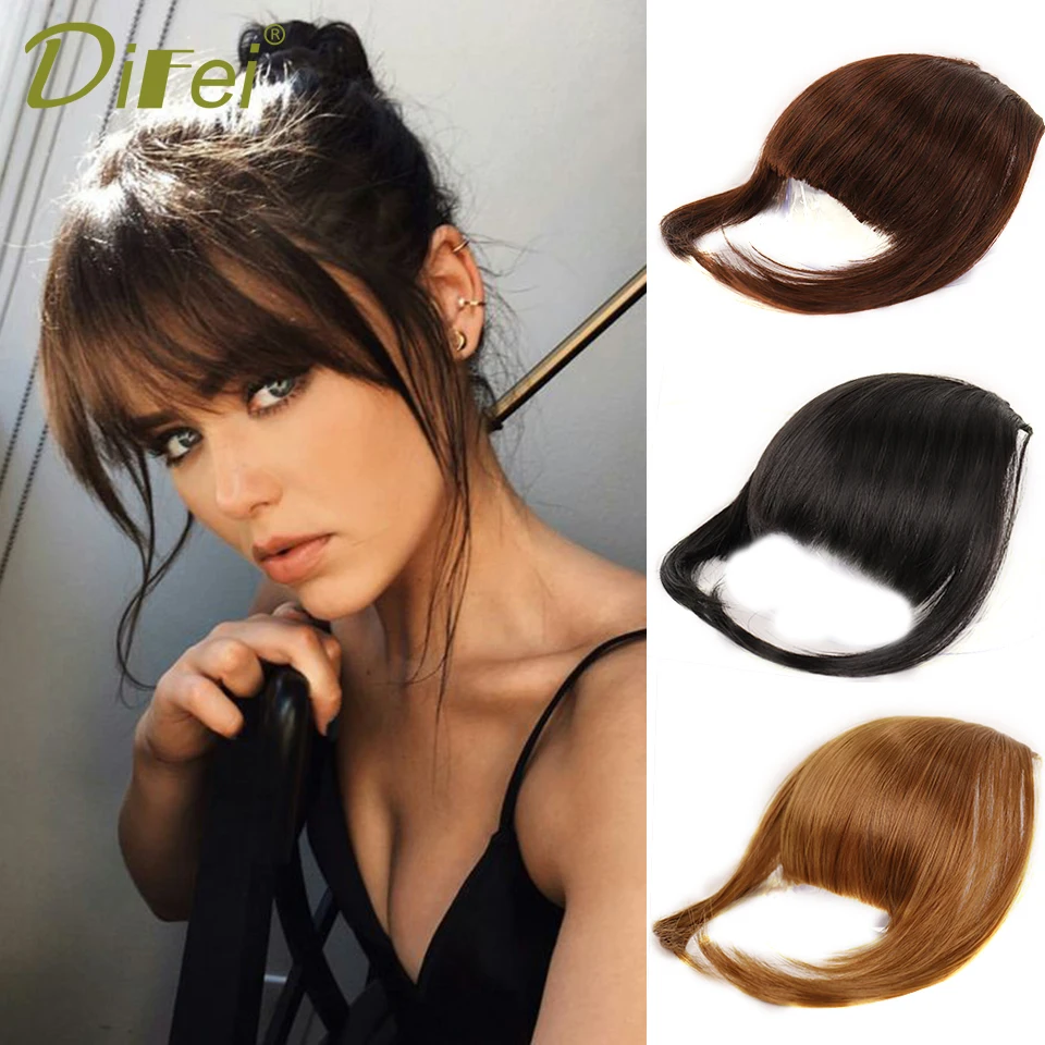 DIFEI Hair Clip Bangs Synthetic Wig For Women\'s Natural Fake Hair Short Neat Front Piece Clip In Hair Extensions Black Red Brown