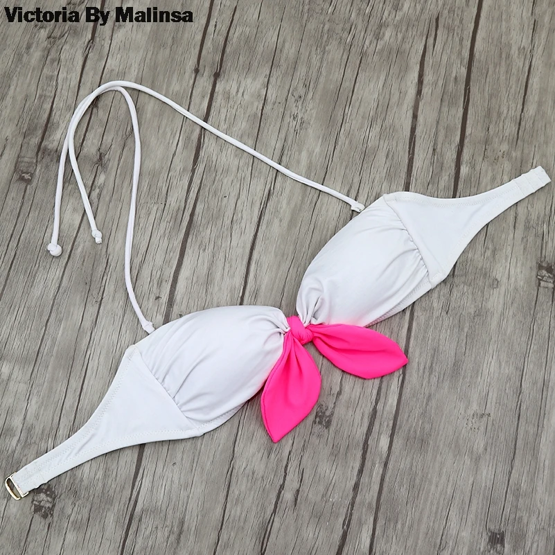 Conjunto de Bikini con lazo blanco para mujer, ropa de playa Sexy, con parte superior o inferior, color rosa secreto