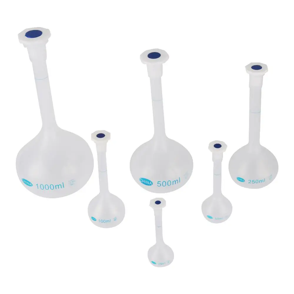 Plastik Vazo Şekli Ölçüm Şişesi Tıpalı Hassas Dayanıklı Uzun Boyunlu Laboratuvar Hacimsel Şişe 25/50/100/250/500/1000ml
