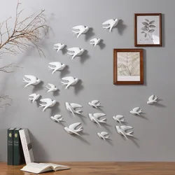 Modern Creative White 3D Bird Wall Ornaments Minimalist European-Style Living Room Hotel Background Soft Ceramic DIY Decoration