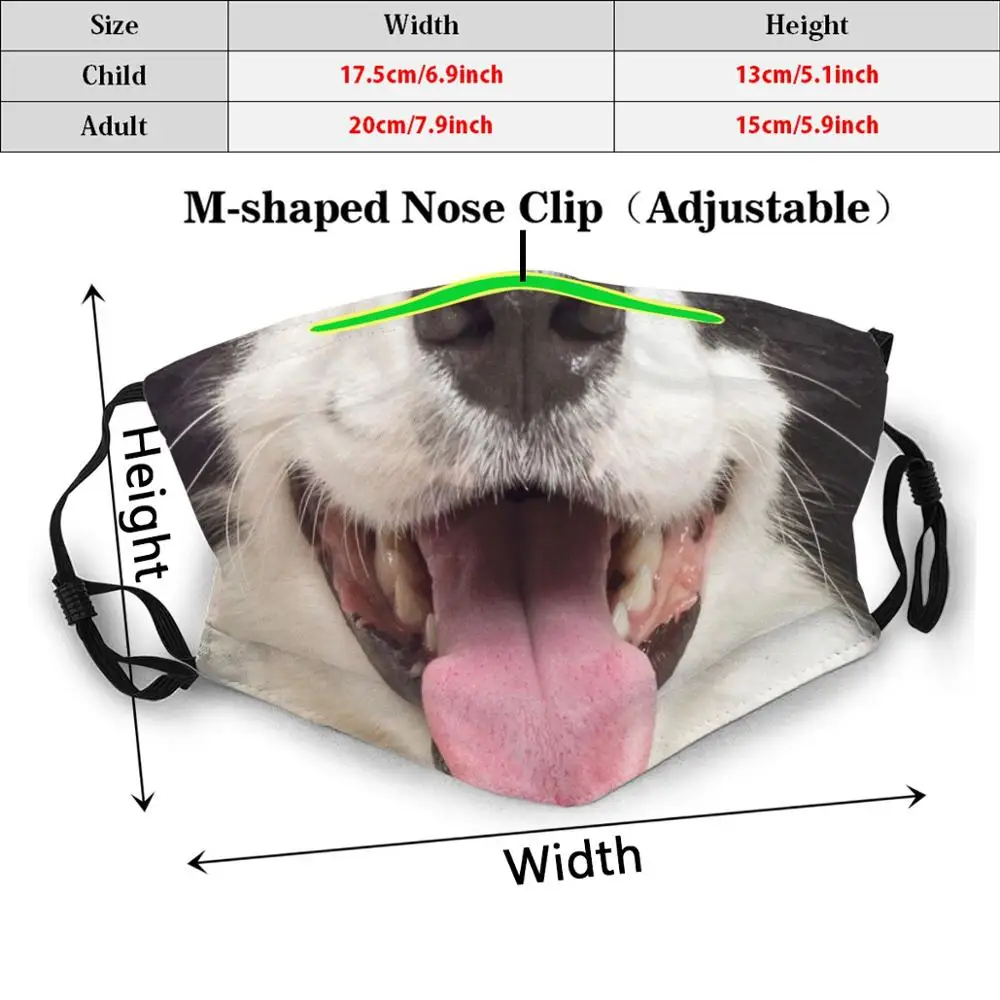 Border Collie Mulut Lucu Hidung Wajah Pecinta Anjing Lucu Cetak Dapat Digunakan Kembali Pm2.31 Filter Masker Wajah Menyenangkan Humor Mulut Bibir Anjing Perbatasan