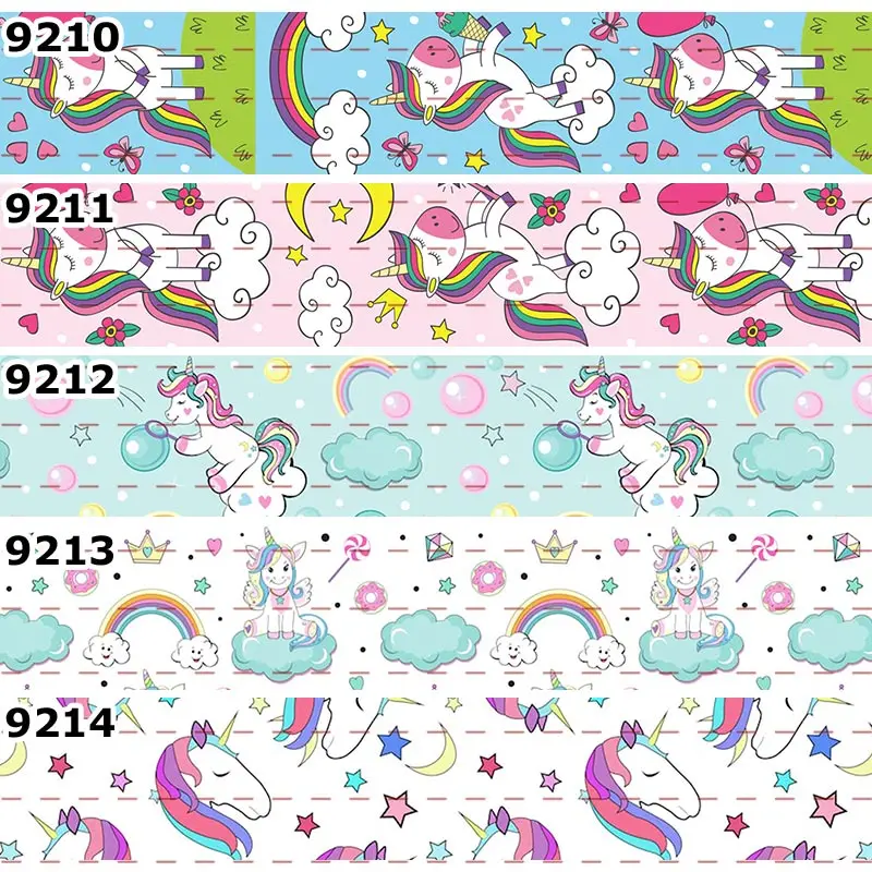 New 50 Yards Updated Unicorn Printed Grosgrain,satin Ribbons Hair DIY Materials