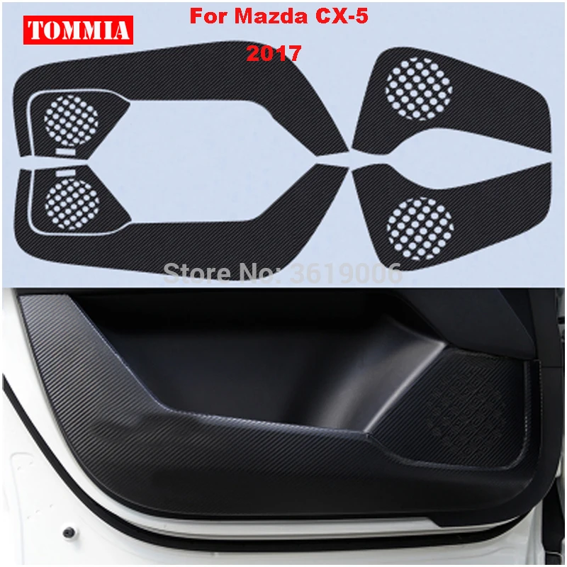 TOMMIA For Mazda CX-5 2017-18 Car Inside Door Cover Scratch Protection Anti Kick Pads Carbon Fiber Stickers 4pcs