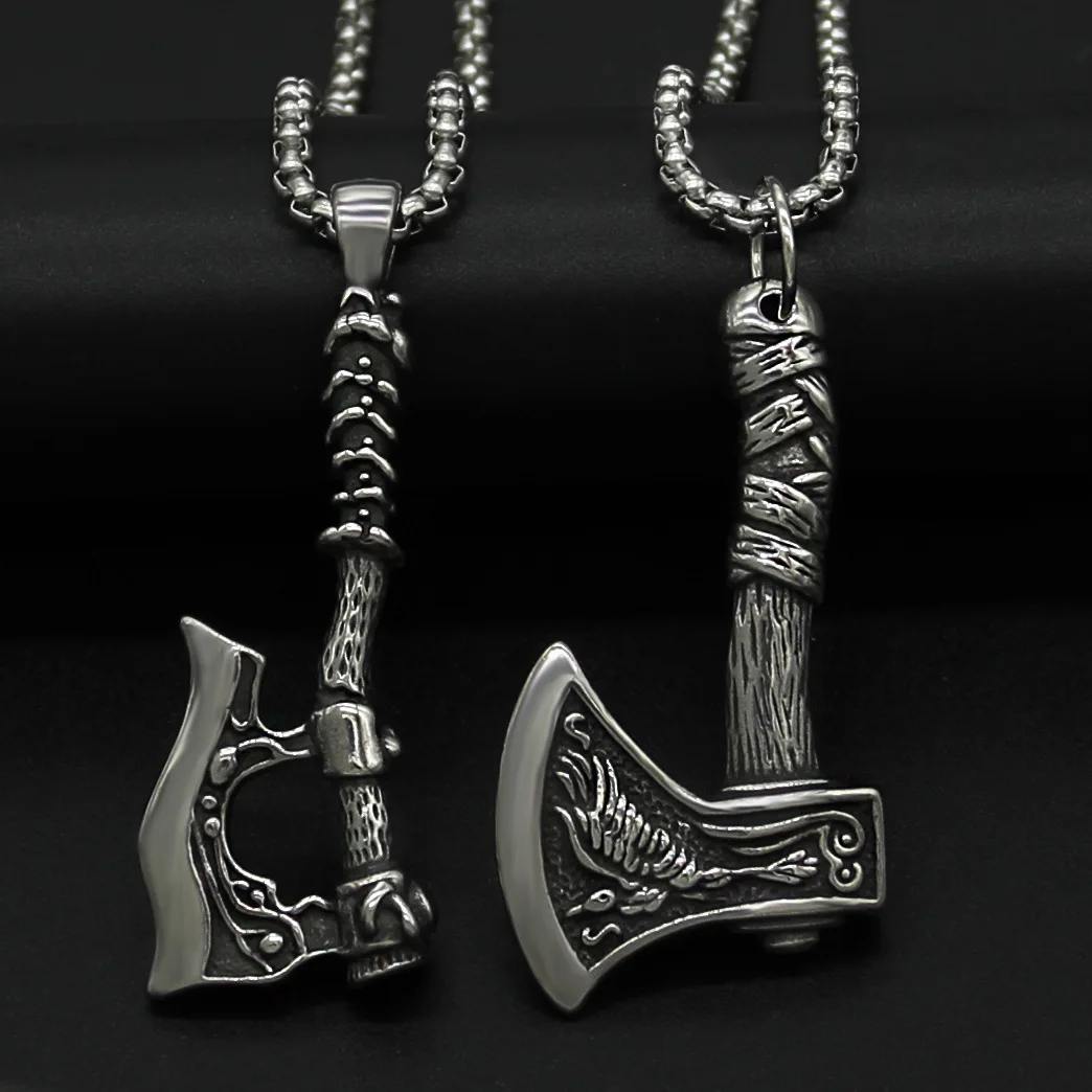 

Punk Retro Stainless Steel Viking Wolf Axe Pendant Necklaces for Men Rock Jewelry