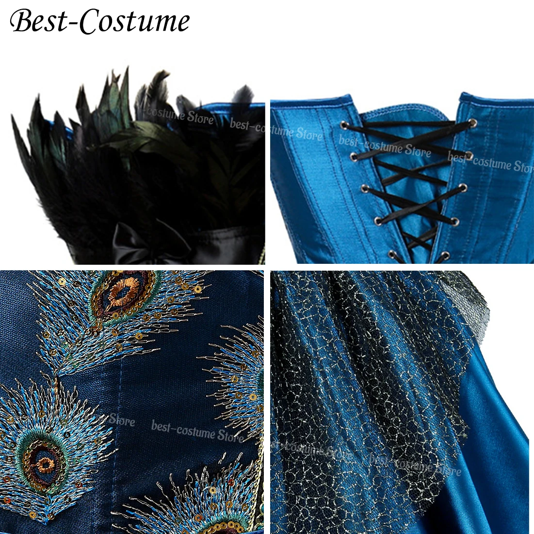 Peacock Costume Women Corset Sexy Top Blue Black Sequined Embroidery Peacock Princess Corset Costume Burlesque Femme