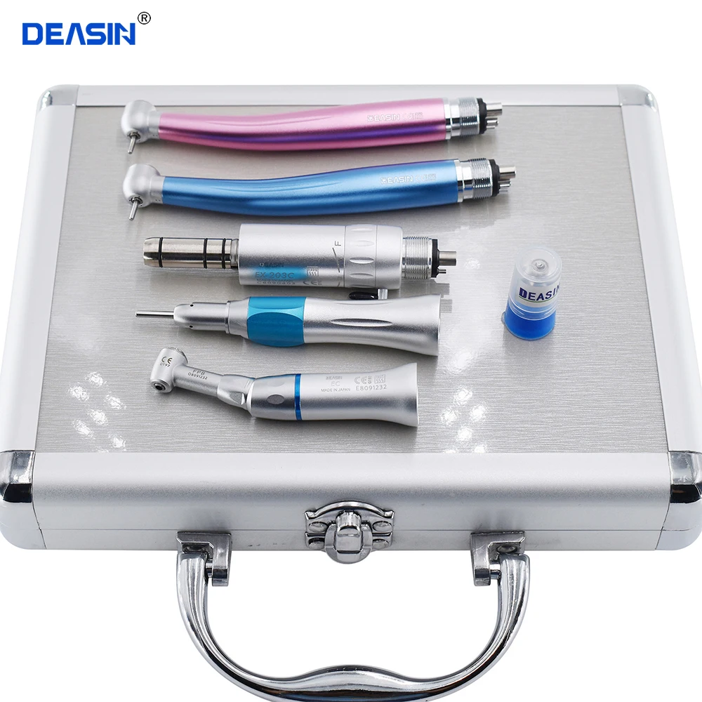 

Dental 4 Holes 2 High Speed + 1 Low Speed Handpiece Air Turbine Kits 1:1Ratio Push Button fit NS* Style