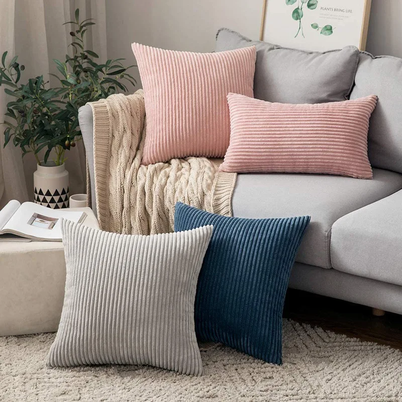 Corduroy Fabric Striped Pattern Cushion Cover 40/45/50/55/60/66CM Soft & Comfortable Sofa Throw Pillow Case Home Decoration