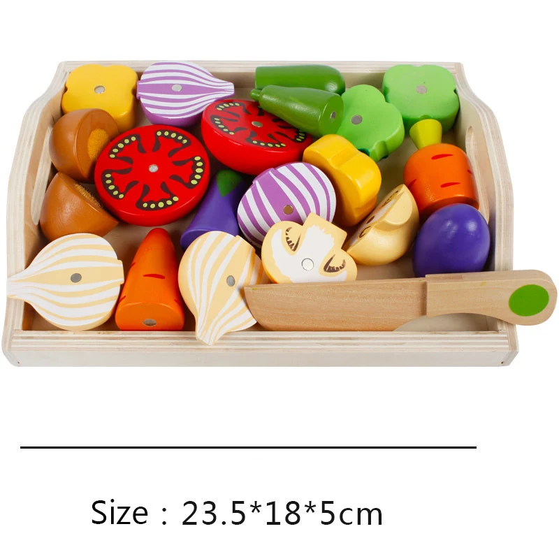 HERSITY Jouets en Bois Fruits et Légumes à Découper, Jouet en Bois Cuisine avec Bois Panier