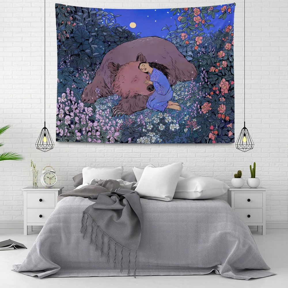 Mandala Velvet Wall Hanging, Forest Landscape Tapestry, Flower, Jungle, Animal, Moon, Ocean, for Bedroom Decor