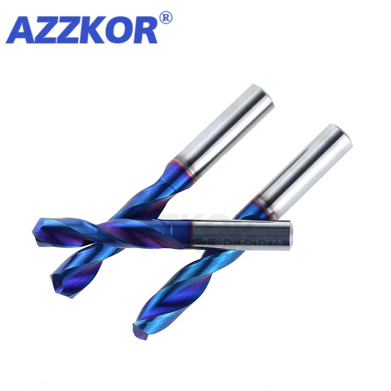 Carbide Alloy Drill Tungsten Steel Hard Stainless Blue Nano Coating Straight Handle Solid Monolithic Drill For CNC Lathe Machine