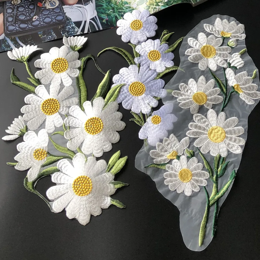 1 stück DIY spitze handwerk Chrysantheme stickerei tuch aufkleber klebe organza stickerei patch kleidung dekoration rock zugang