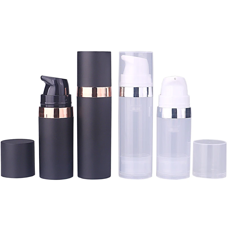 5ml 10ml 15ml 20ml Matte Frosted Black Pump Bottle Airless Dispenser Lotion Cream Refillable Packaging Cosmetic Liquids Sprayer