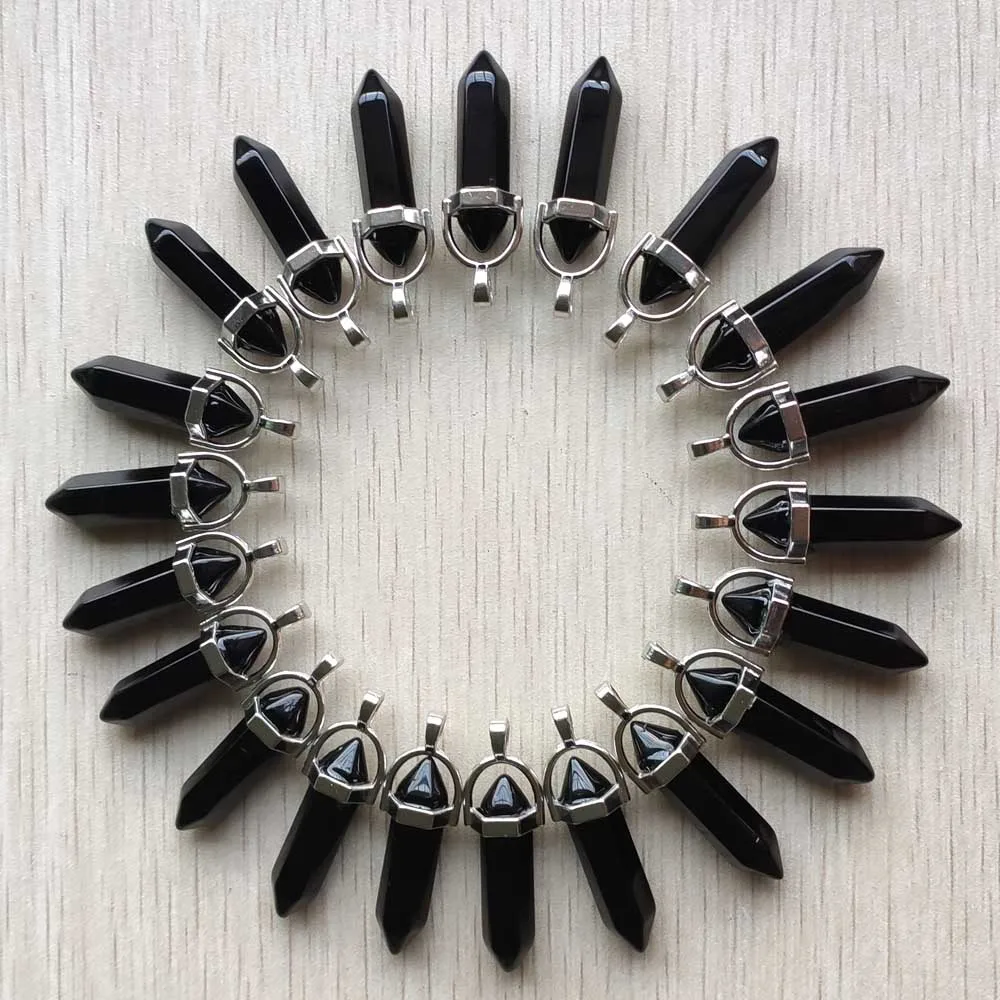 

Fashion natural black Obsidian Stone pillar Point pendulum crystal pendants for jewelry making 24pcs/lot Wholesale