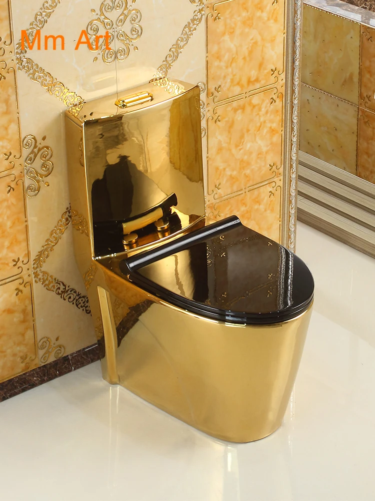 Artistic Golden Diamonds Style One Piece Closestool Siphon Jet Fluishing S-Trap Floor Mounted Luxious Villa Bathroom Seat Toilet