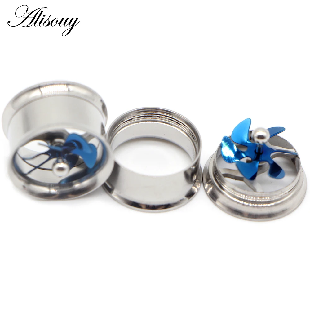 Alisouy 2pc Blue Red Propeller Fan Style Ear Tunnel Plugs Piercing Gauges Double Flared Expander Kit Ear Stretching Body Jewelry