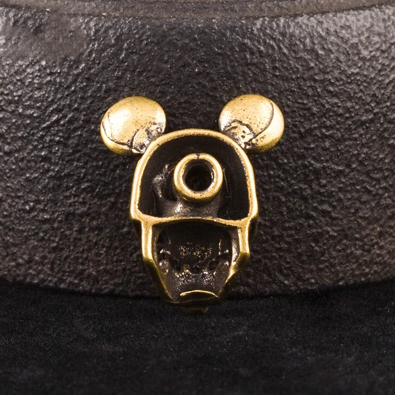 Pure Brass Cartoon Mice Skull Head Cloth Buckle with Screws Punk Vintage Men Skeleton Leather Belt Wallet Handbag Garment Rivets