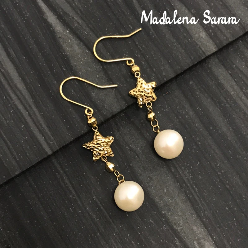 

MADALENA SARARA 7-8mm Freshwater Pearl Earrings Dangle Star 18K Gold Natural White Pearl Women Earrings Perfectly Round