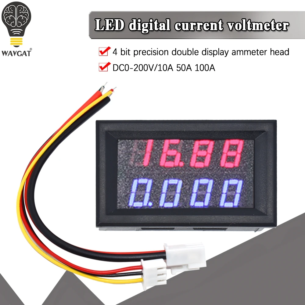 WAVGAT 0.28 Inch Digital DC Voltmeter Ammeter 4 Bit 5 Wires DC 200V 10A Voltage Current Meter Power Supply Red Blue Dual Display