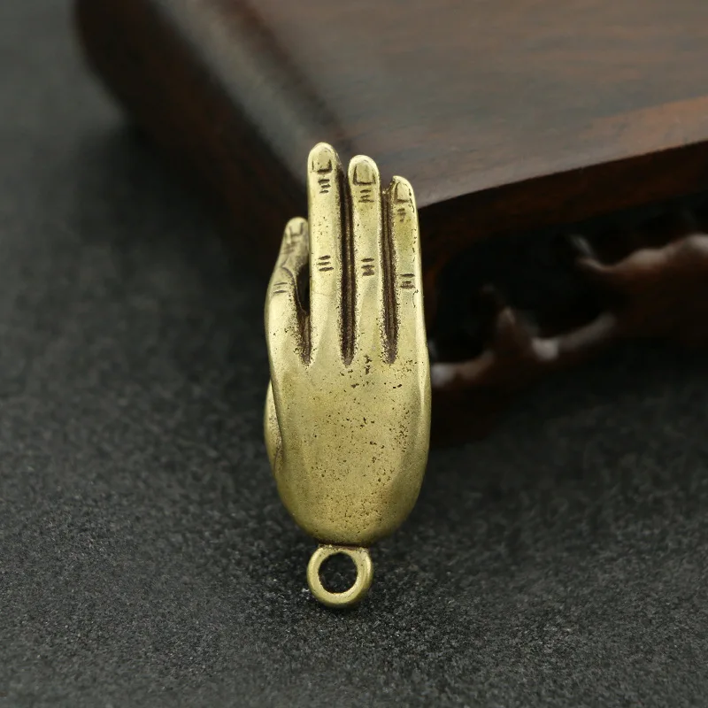Mini Brass Buddha Zen Gesture Finger Hands Portable Vintage Statue Metal Keychain Ornament Props Toy Gift